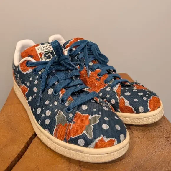 ADIDAS STAN SMITH Originals Sneakers Floral Blue Red Orange Rare - Size 9.5 - Picture 2 of 7